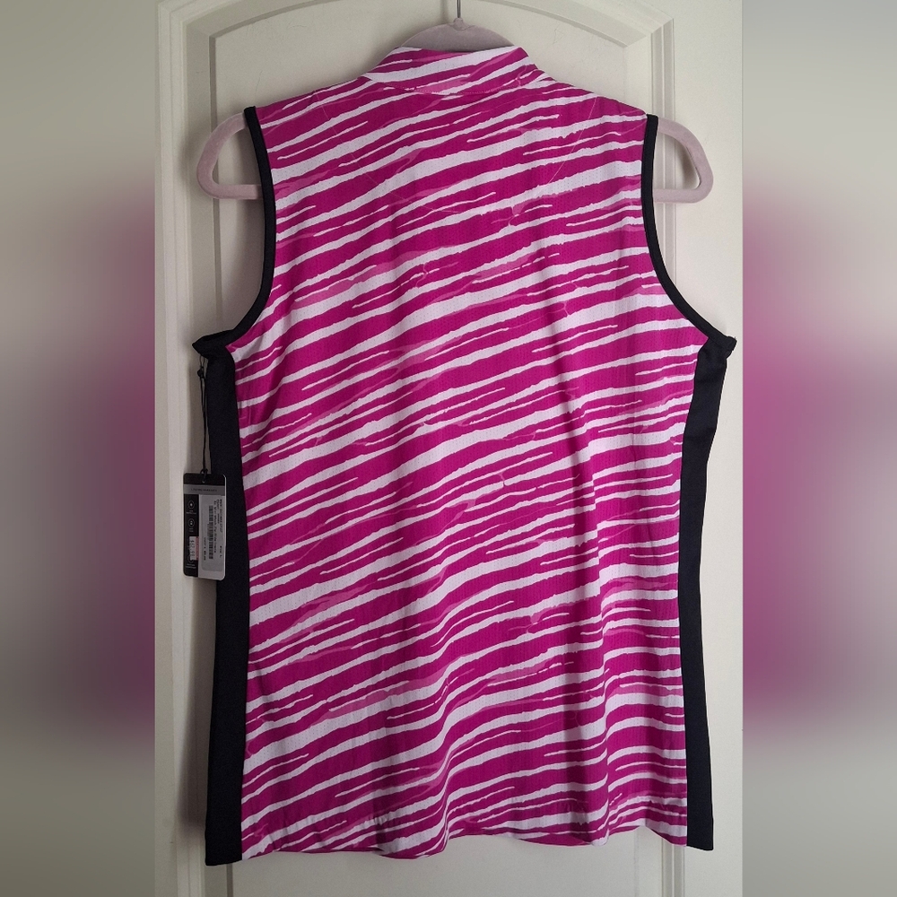 Tail Activewear Magenta & White Zebra Striped Sleeveless Golf Top Siize L Golf - Picture 10 of 10